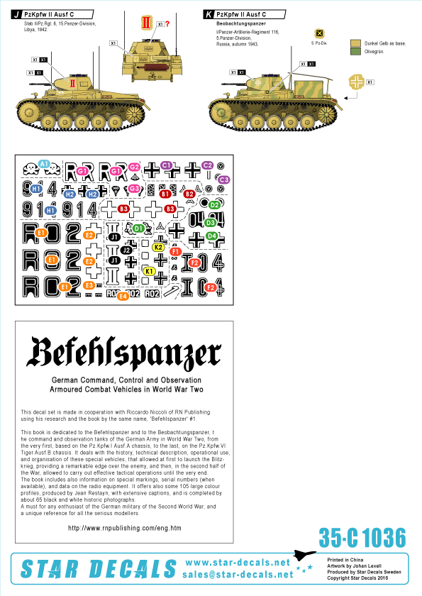 Star Decals 35-C1036 1:35 Befehlspanzer. KL Bef.Pz.I, Pz.Kpfw.II and Beob.Pz.Kpfw.II