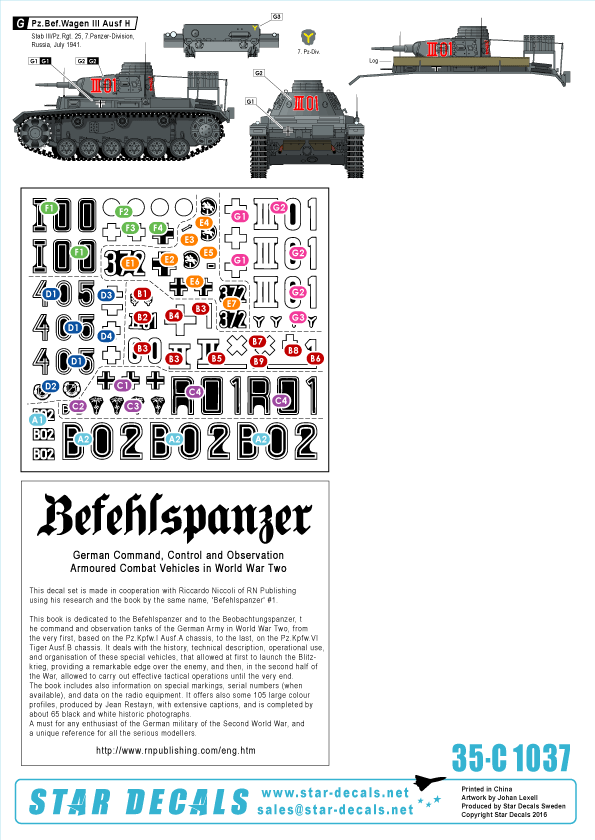 Star Decals 35-C1037 1:35 Befehlspanzer. Bef Pz.Kpfw.III Ausf.D1/Ausf.E/Ausf.H.