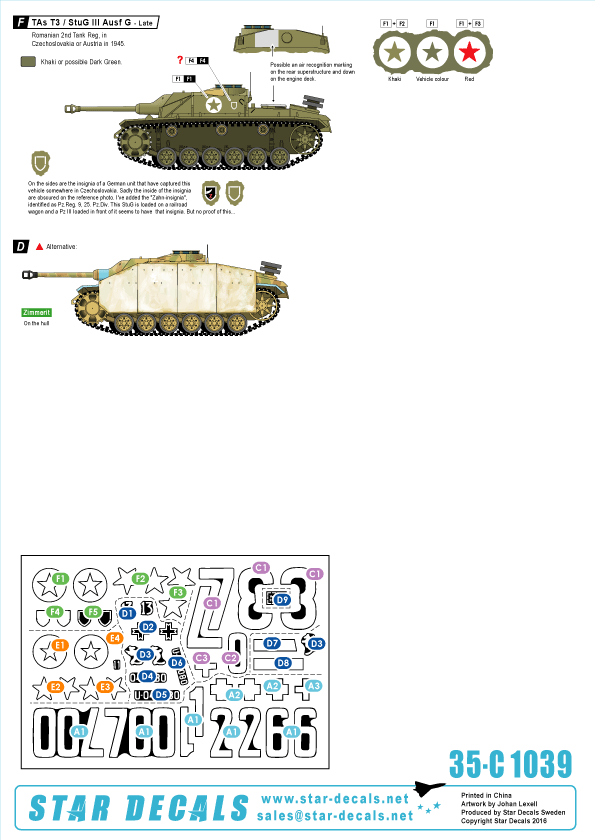 Star Decals 35-C1039 1:35 Befehlspanzer. Bef.Pz.Kpfw.III Ausf.H/Ausf.J/Ausf.K/Ausf.L and and Beob.Pz.Kpfw.III Ausf.G