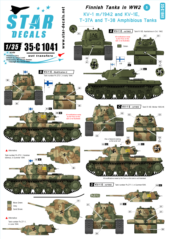 Star Decals 35-C1041 1:35 Finnish Tanks in WWII #5. KV-1 and Amphibious Tanks
