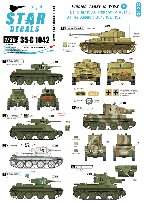 Star Decals 35-C1042 1:35 Finnish Tanks in WWII #6.