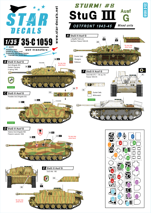 Star Decals 35-C1059 1:35 Sturm # 8. Sturmgeschutz/StuG.III Ausf.G, Ostfront 1943-45