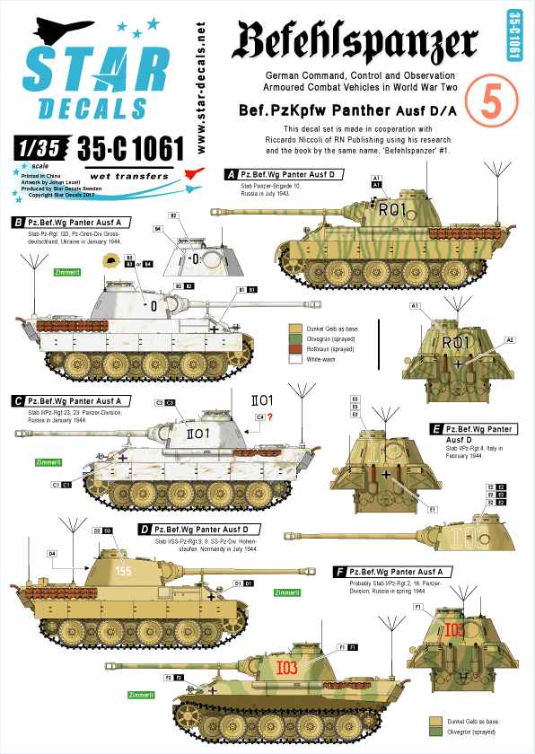 Star Decals 35-C1061 1:35 Befehlspanzer # 5. Bef.Pz.Kpfw. Panther Ausf.D and A