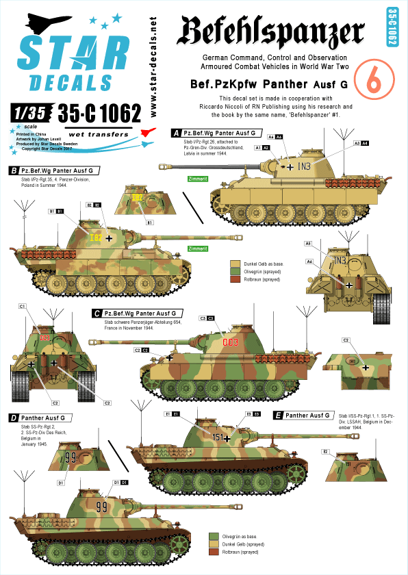 Star Decals 35-C1062 1:35 Befehlspanzer # 6. Bef.Pz.Kpfw. Panther Ausf.G