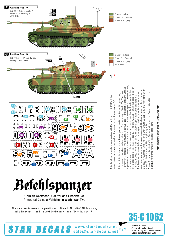 Star Decals 35-C1062 1:35 Befehlspanzer # 6. Bef.Pz.Kpfw. Panther Ausf.G