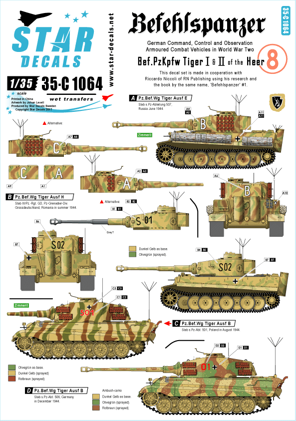 Star Decals 35-C1064 1:35 Befehls Pz.Kpfw.VI Tiger I and Pz.Kpfw.VI Tiger II. Befehlspanzer # 8.