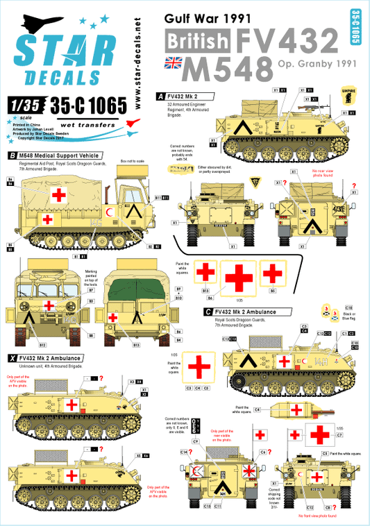 Star Decals 35-C1065 1:35 Gulf War (Operation Granby) 1991. British FV432 and M548.