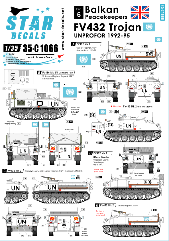 Star Decals 35-C1066 1:35 Balkan Peacekeepers # 6. FV432 Trojan. UNPROFOR Bosnia in 1992-95.