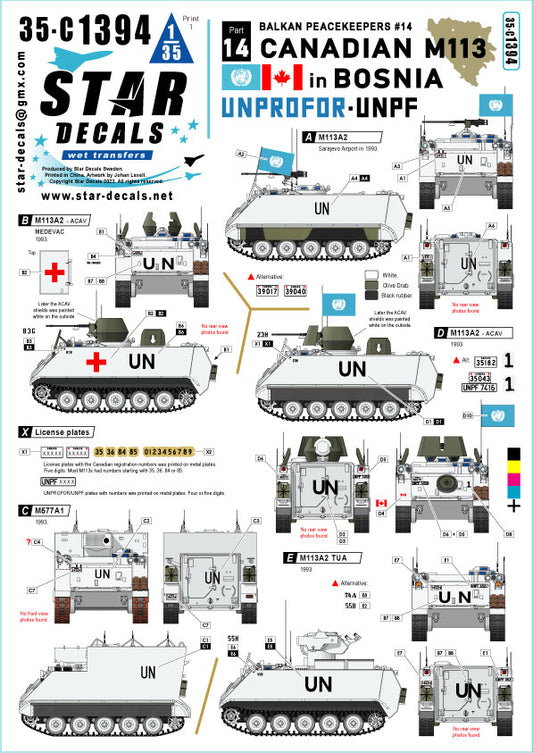 Star Decals 35-C1394 1:35 Canadian M113 in Bosnia