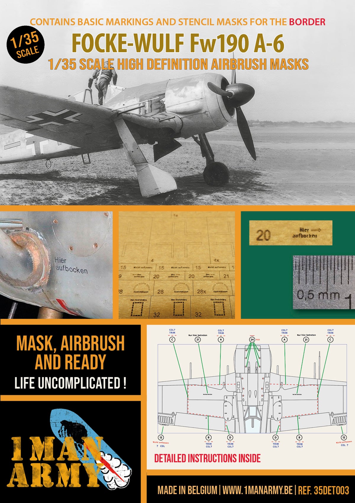 1ManArmy 35DET003 1:35 Focke-Wulf Fw-190A-6 High Definition Stencilling and National Insignia Paint Masks