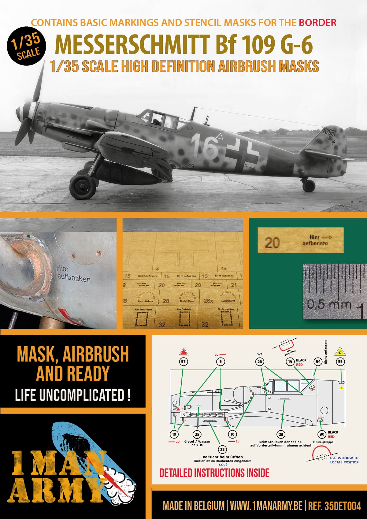 1ManArmy 35DET004 1:35 Messerschmitt Bf-109G-6 High Definition Stencilling and National Insignia Paint Masks