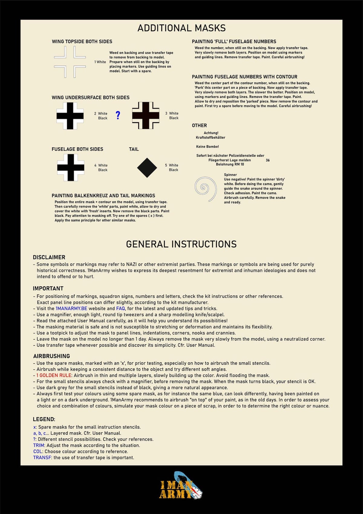 1ManArmy 35DET004 1:35 Messerschmitt Bf-109G-6 High Definition Stencilling and National Insignia Paint Masks