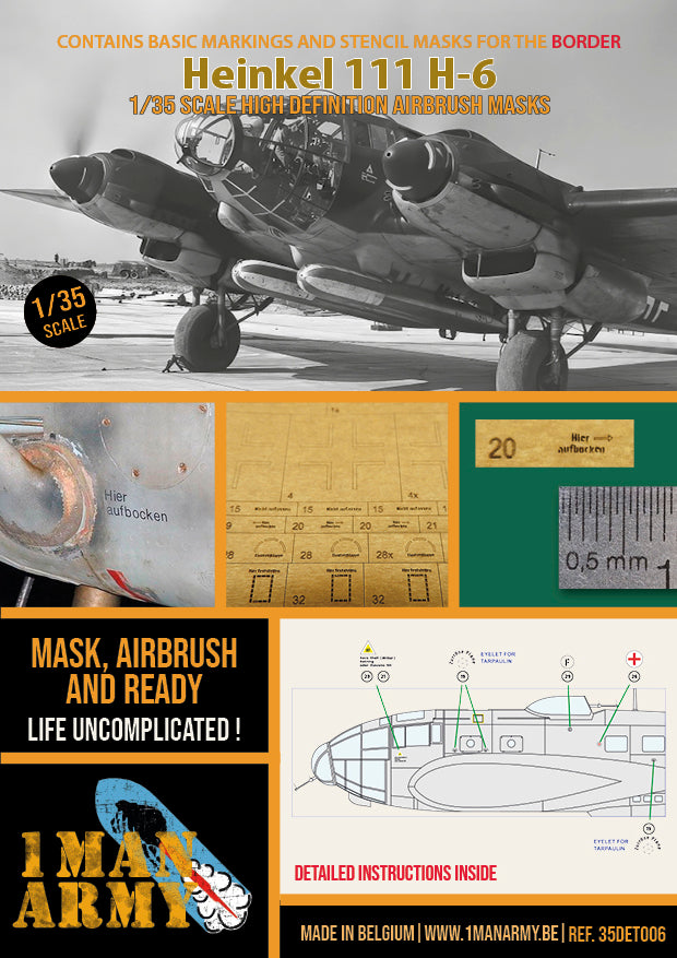 1ManArmy 35DET006 1:35 Heinkel He-111H-6 high definition stencilling and national insignia paint masks