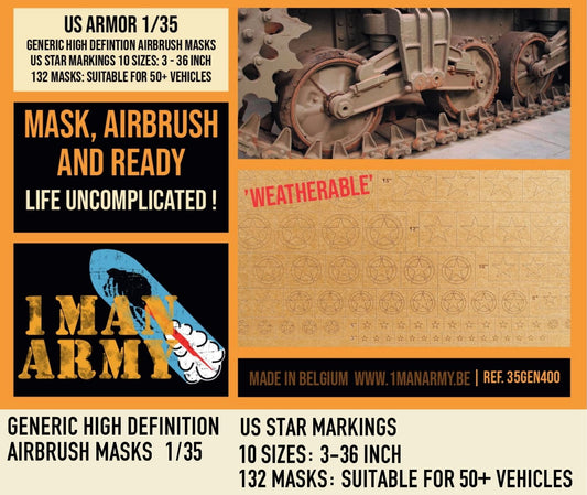 1ManArmy 35GEN400 1:35 US Stars 3'- 36'inch 1/35 Generic High Definition Airbrush Masks