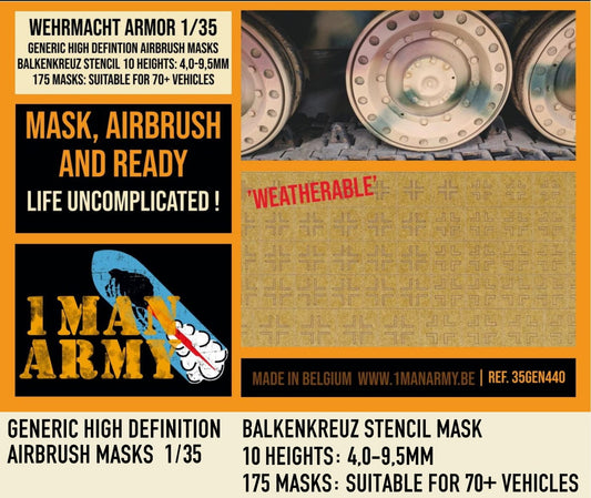 1ManArmy 35GEN440 1:35 German Balkenkreuz Stencil 1/35 Generic High Definition Airbrush Masks