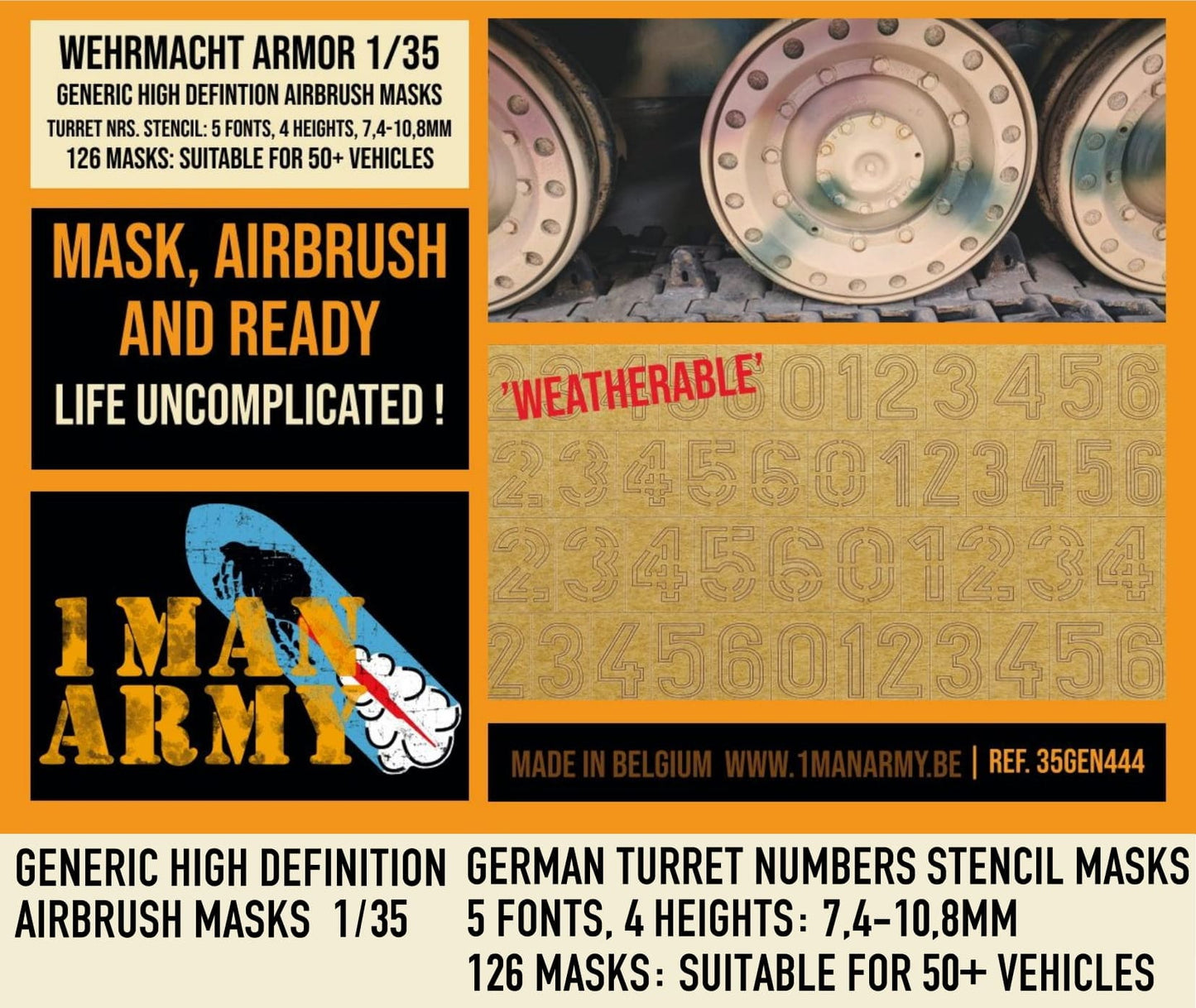 1ManArmy 35GEN444 1:35 German Turret Numbers Stencil Generic High Definition Airbrush Masks