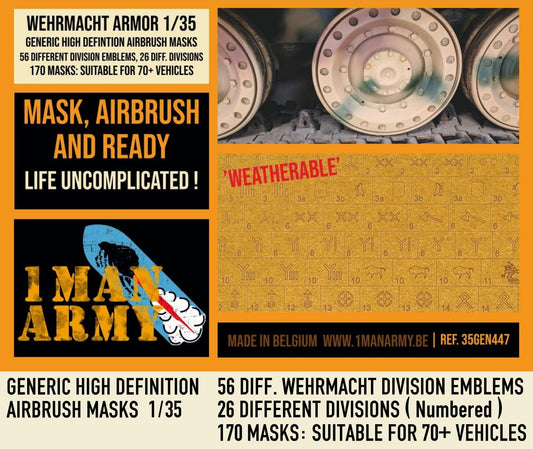 1ManArmy 35GEN447 1:35 German Wehrmacht div. Emblems Generic High Definition Airbrush Masks