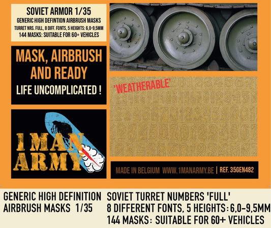 1ManArmy 35GEN482 1:35 Soviet Turret Numbers heights 6 - 9,5 mm 1/35 Generic High Definition Airbrush Masks