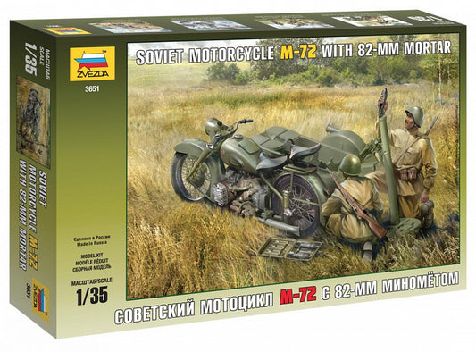 Zvezda 3651 1:35 Soviet Motorcycle M-72 with Mortar