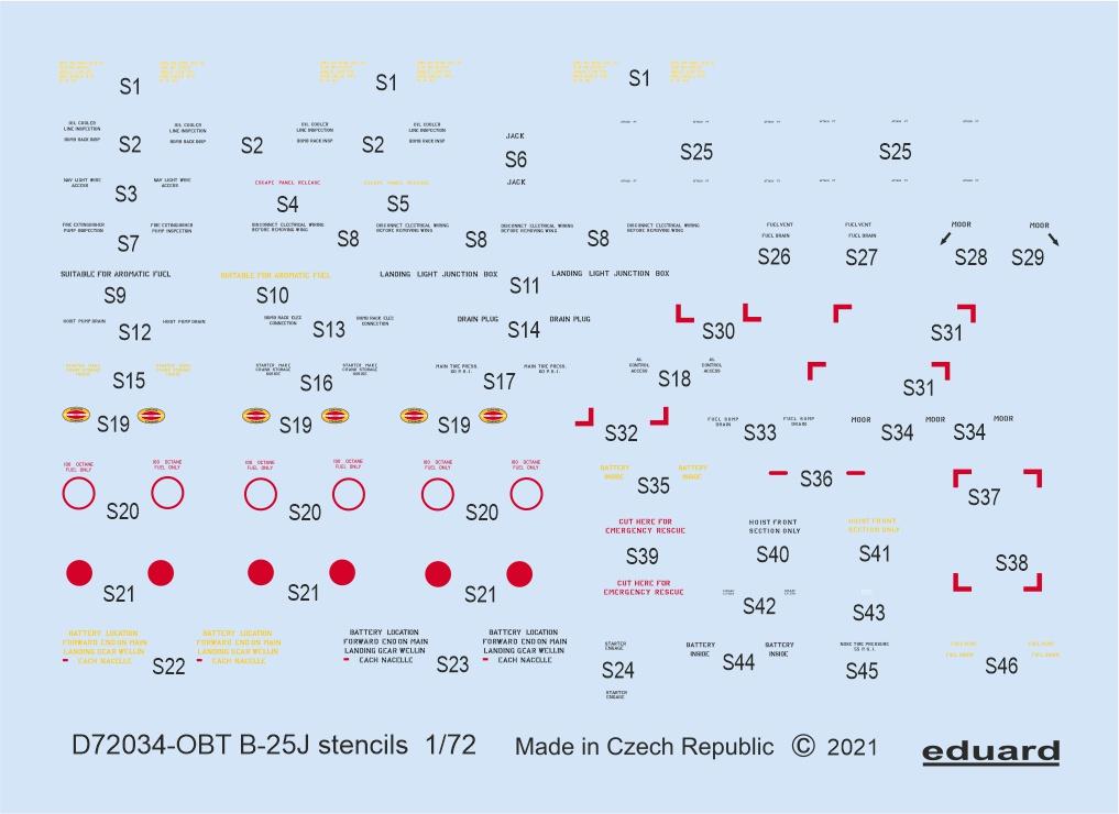 Eduard D72034 1:72 North-American B-25J Mitchell stencils