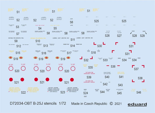 Eduard D72034 1:72 North-American B-25J Mitchell stencils
