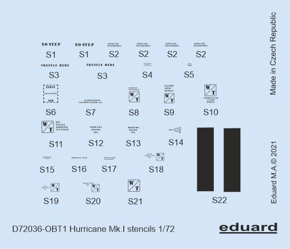 Eduard D72036 1:72 Hawker Hurricane Mk.I stencils