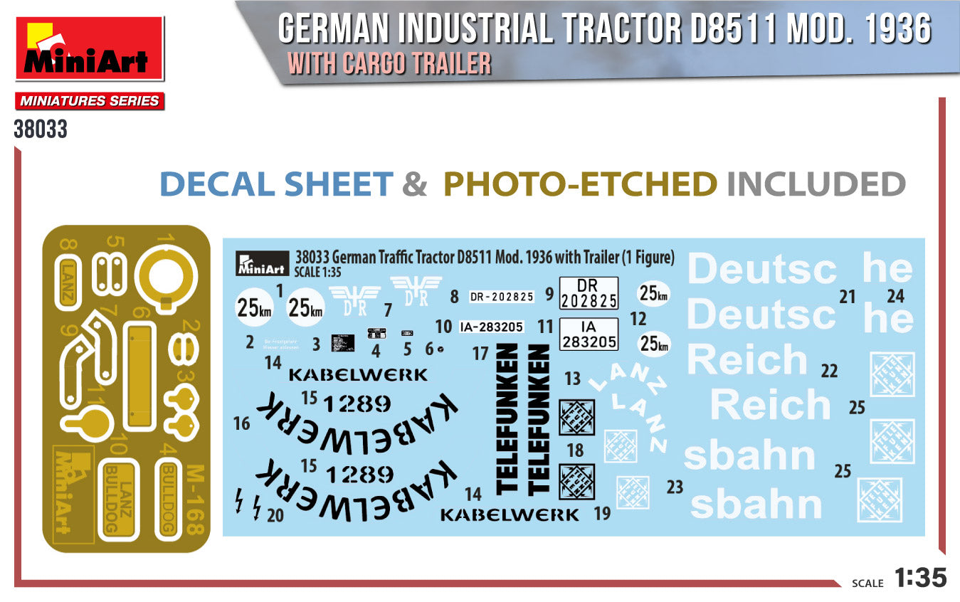 Mini Art 38033 1:35 German Industrial Tractor D8511 Mod. 1936 with Cargo Trailer