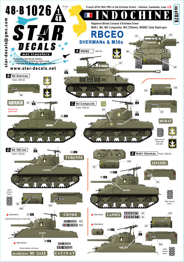 Star Decals 48-B1026 1:48 R.B.C.E.O. Shermans and M36s.