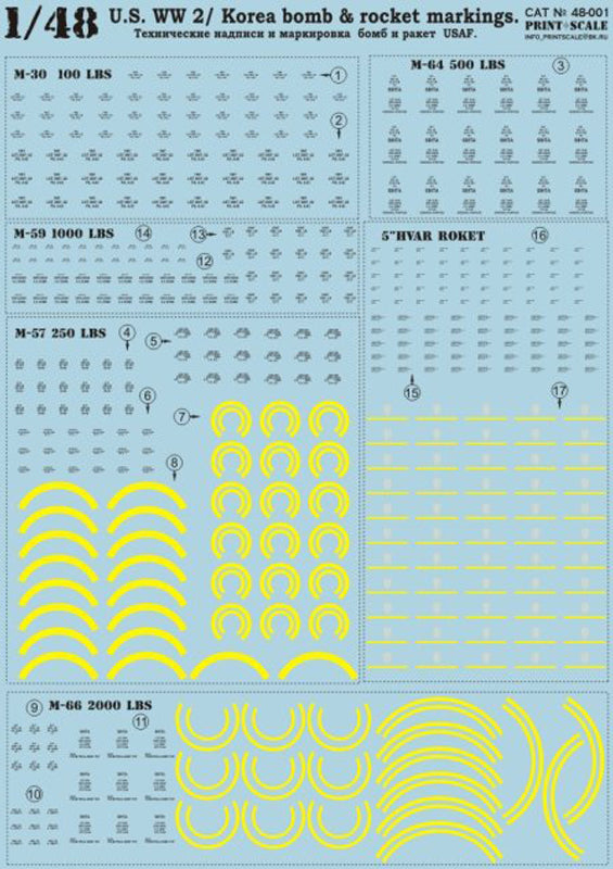 Print Scale 48001 1:48 WWII & Korea Bomb & Rocket Markings