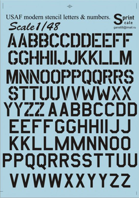 Print Scale 48005 1:48 USAF Modern Stencil Letters & Numbers in Black