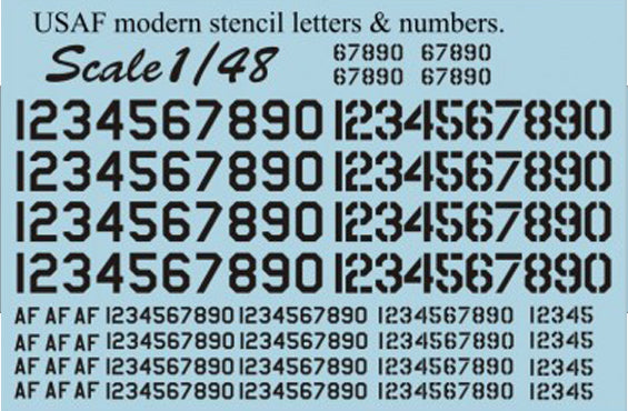 Print Scale 48005 1:48 USAF Modern Stencil Letters & Numbers in Black