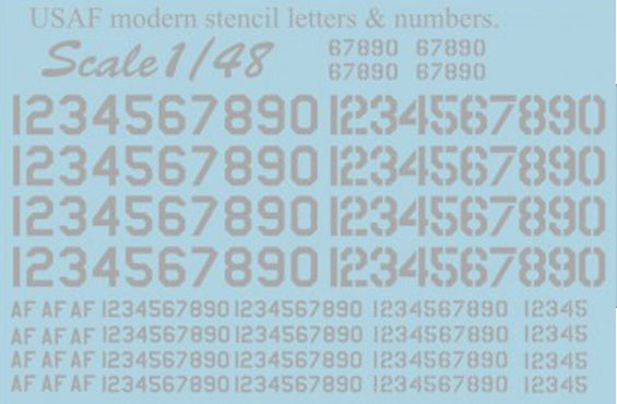 Print Scale 48004 1:48 USAF Modern Letters & Numbers in Grey