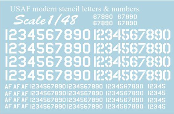 Print Scale 48003 1:48 USAF Modern Stencil Letters & Numbers in White