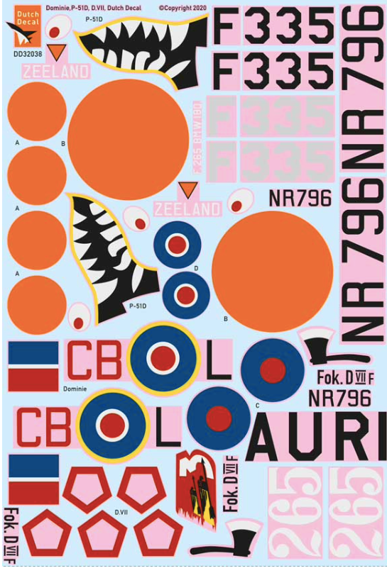 Dutch Decal DD32038 1:32 Fokker D.VII, de Havilland Dominie, North-American P-51D AURI