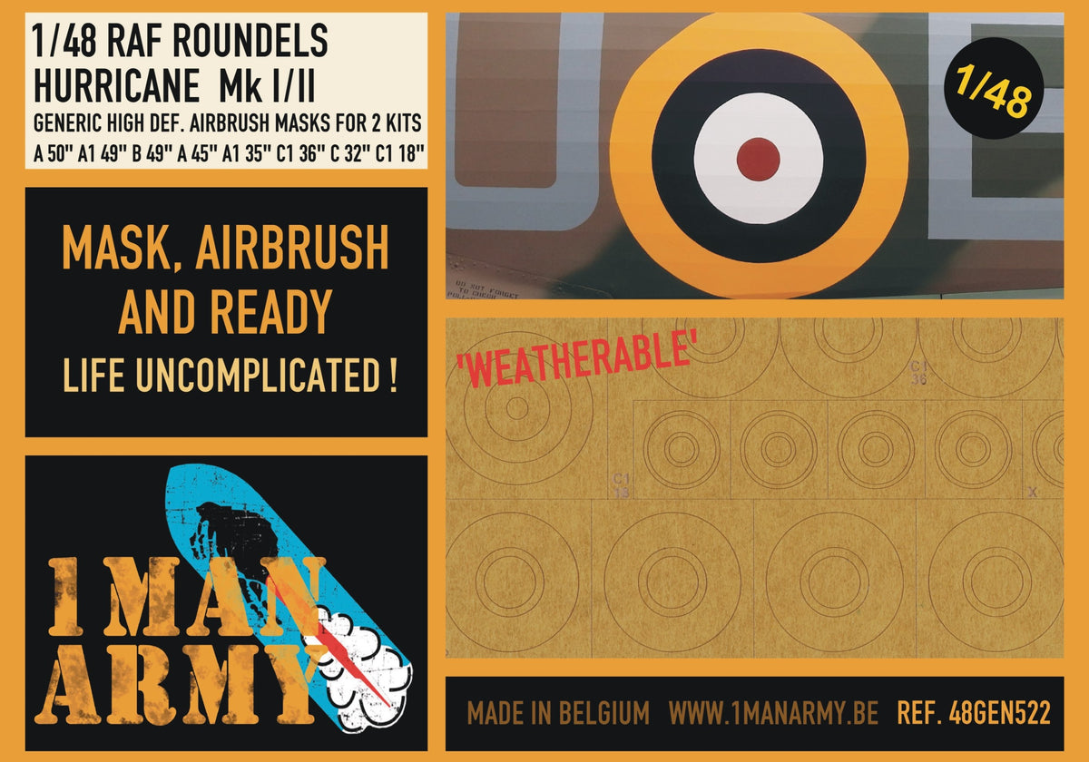 1ManArmy 48GEN522 1:48 Hawker Hurricane Mk.I/Mk.IIB/Mk.IIC Roundels Generic Set