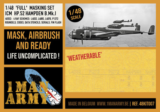 1ManArmy 48KIT007 1:48 Handley-Page Hampden B Mk.I airbrush masks