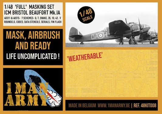 1ManArmy 48KIT008 1:48 Bristol Beaufort Mk.IA HIGH DEFINITION airbrush masks