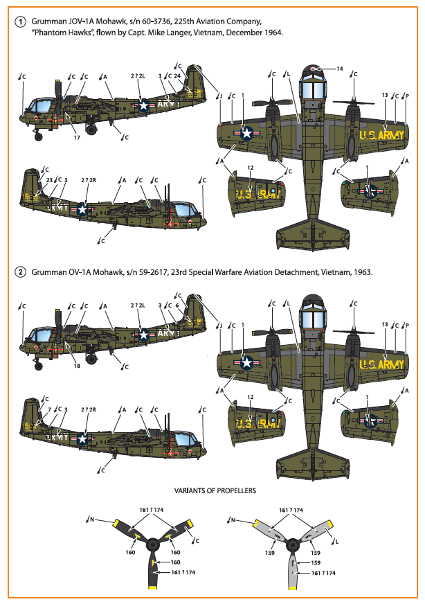 Clear Prop Models D72006 1:72 Grumman OV-1A/JOV-1A Mohawk Decal Set