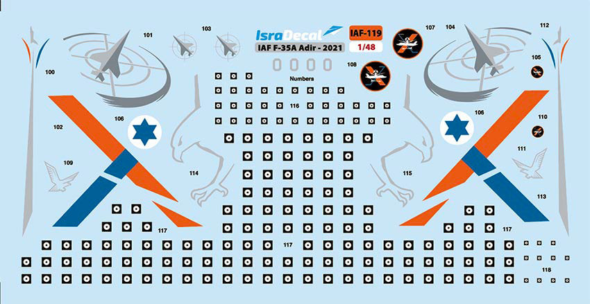IsraDecal Studio IAF-119 1:48 IAF Lockheed-Martin F-35 'Adir' including that latest MANAT tail art