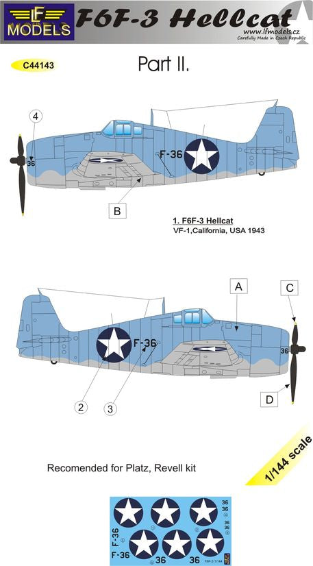 LF Models C44143 1:144 Grumman F6F-3 Hellcat part II. F-36, VF-1, California 1943