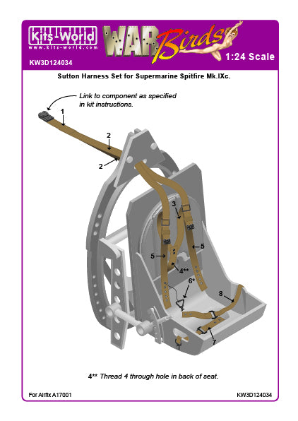 Kits-World 3D124034 1:24 R.A.F Supermarine Spitfire Mk.IXc Sutton Harness ' (designed to be used with Airfix A17001. (designed to be used with Airfix kits)