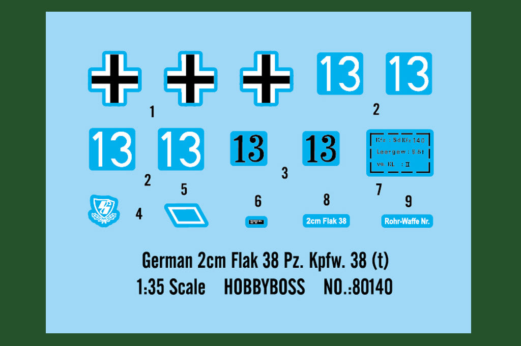 Hobby Boss 80140 1:35 German 2cm Flak 38 Pz.Kpfw .38 (t)