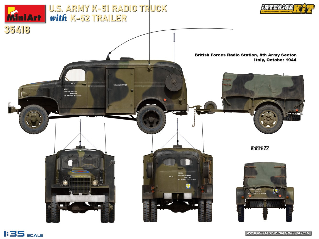 MiniArt 35418 1:35 US Army K-51 Radio Truck with K-52 Trailer - Interior Kit