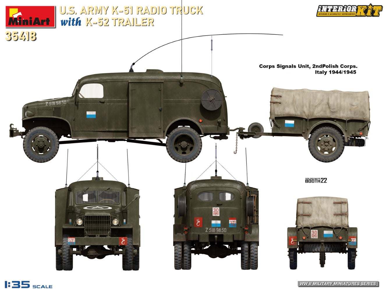 MiniArt 35418 1:35 US Army K-51 Radio Truck with K-52 Trailer - Interior Kit