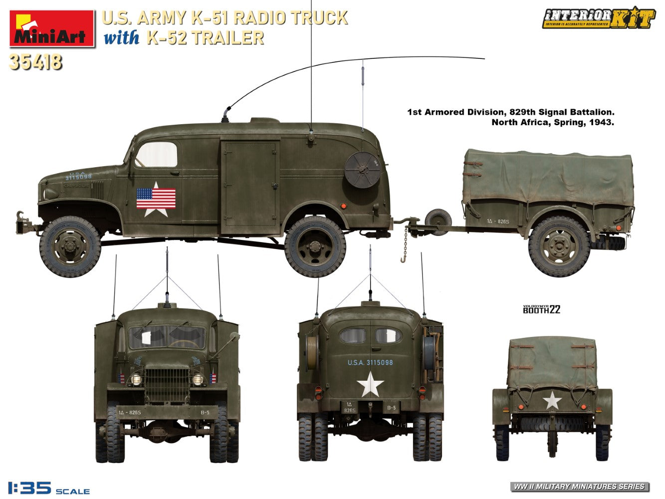 MiniArt 35418 1:35 US Army K-51 Radio Truck with K-52 Trailer - Interior Kit