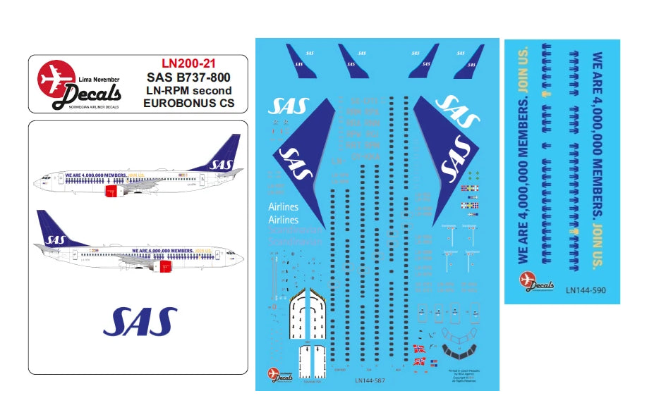 Lima November LN200-21 1:200 SAS Boeing 737-800 LN-RPM second Eurobonus colour scheme