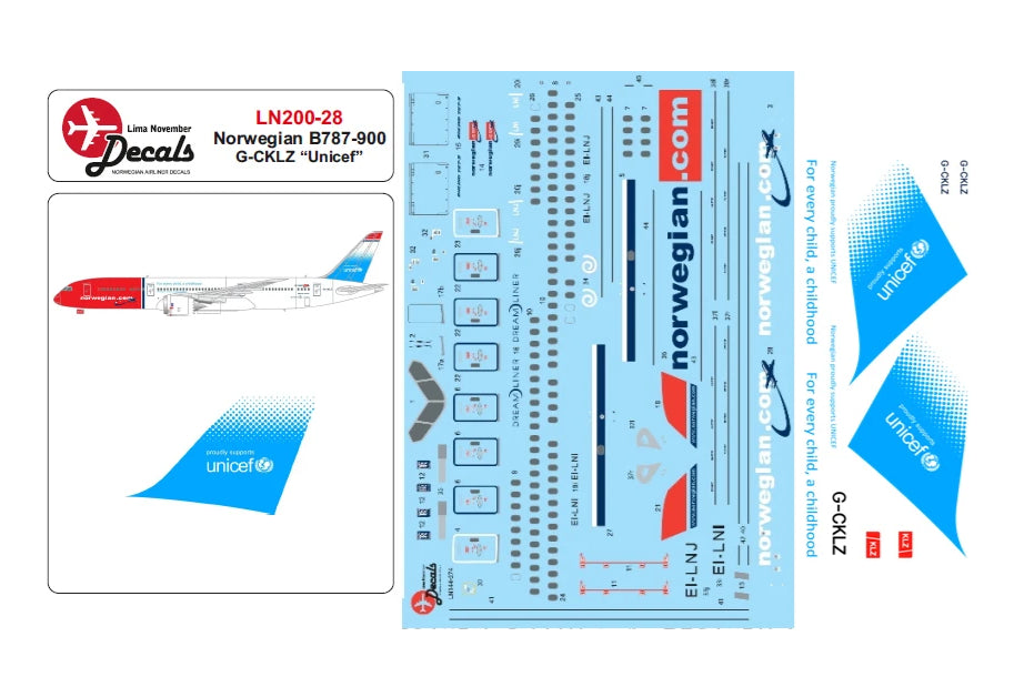 Lima November LN200-28 1:200 Norwegian Boeing 787-900 with Unicef on tail