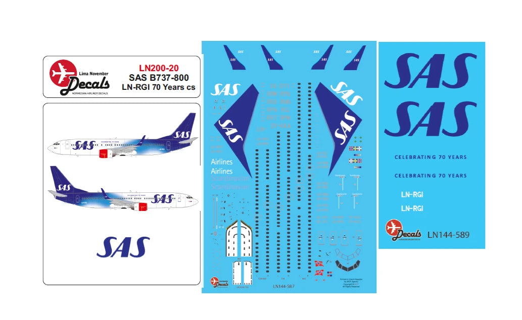 Lima November LN200-20 1:200 SAS Boeing 737-800 LN-RGI SAS 70 years cs