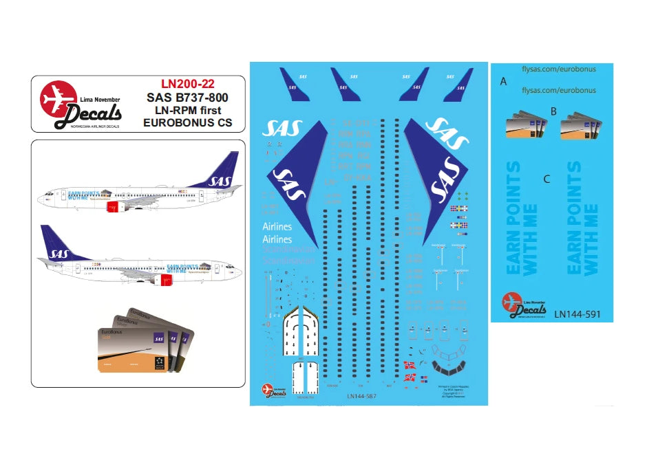 Lima November LN200-22 1:200 SAS Boeing 737-800 LN-RPM first Eurobonus cs