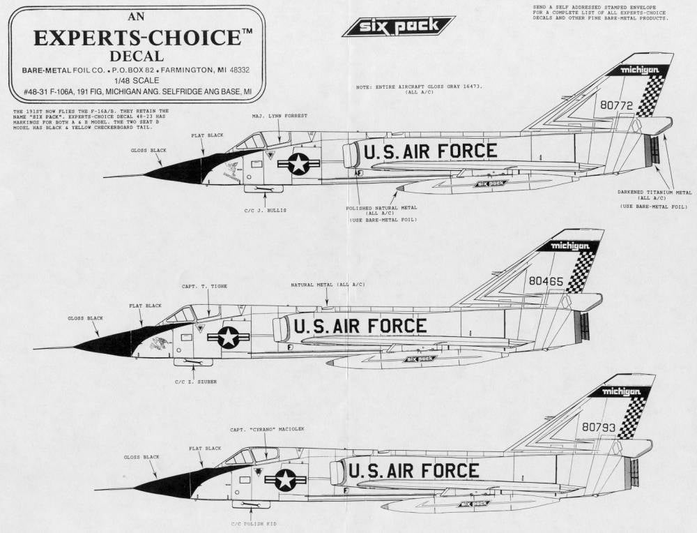 Experts Choice 4831 1:48 F-106A Delta Dart 191FIG 'Six Pack' Michigan ANG Selfridge Air Force Base
